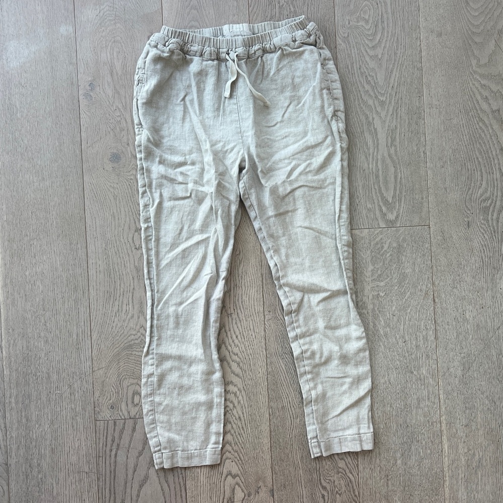 Not Perfect Linen Athens Drawstring Linen Pants In Natural/Beige Women’s Size XS
